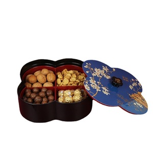 Plum Blossom Candy Box Round Red Blue With Four Compartments For Dried Fruits Nuts Snacks Chinese New Year Gift - Product Image 1