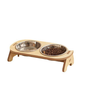 Cuenco clásico de madera para mascotas al por mayor, cuenco para mascotas inoxidable pulido para gatos y perros, vajilla elegante, bandeja para servir - Product Image 2