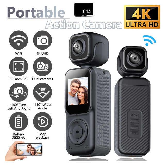 4K Vlogging Camera Kit: Dual Lens + 180° Flip Screen Perfect for YouTube/TikTok, WiFi Transfer (Memory Card Not Included)