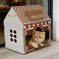Maison de chat de luxe simulée en carton ondulé, style épicerie, spacieuse, pour le repos et le divertissement