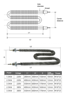 Elemento Calefactor Tubular Eléctrico de Acero Inoxidable para Horno, Tubo Recto Aletado - Product Image 6