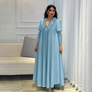 Abito Abaya con Colletto <span class=keywords><strong>Peter</strong></span> Pan in Paillettes, Maniche a Sbuffo, Vestito Lungo da Sera Musulmano - Product Image 4