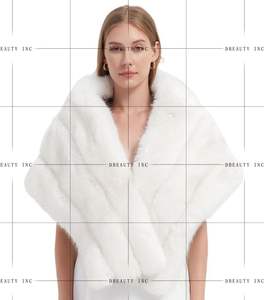 Luxury Women's Faux <b>Fur</b> PU Leather Shawl Winter Fluffy Cover up <b>Wraps</b> for Wedding Bridal Party - Product Image 6