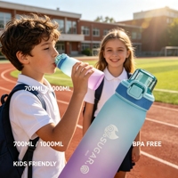 Bouteille en PP anti-fuite avec options de parfum, couvercle à ouverture rapide, paille intégrée, compatible lave-vaisselle pour l'école, le cyclisme, la gym, le camping