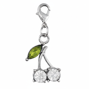Ciondolo a forma di ciliegia in argento sterling con foglia verde e cristalli trasparenti per la creazione di gioielli - Product Image 2