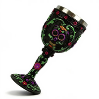 Ensemble de tasses en résine artisanale de style médiéval avec crâne de sucre - fleurs - MBA25 - Souvenir de voyage et décoration d'intérieur
