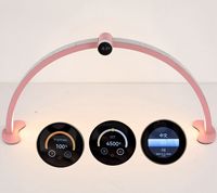 Kualitas tinggi 360 derajat 45W bi-warna LED lampu bulan lampu meja layar LCD saklar Modern setengah bulan desain Metal Shade daya AC