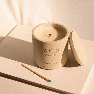 AIKUN Scented <b>Candle</b> for Bedroom Spa Yoga Meditation Soy Wax Wood Wick Calm Fragrance Custom Logo ODM Factory - Product Image 1