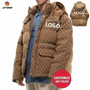 Windproof Puffer Jacket High Quality New Customized Printed Hooded Short Thickened Waterproof Canvas Men Polyester Woven Raw