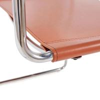 Chaise de salle à manger Bauhaus moderne en cuir brun et acier inoxydable, design contemporain pour la maison