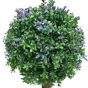 Árvore de flores artificiais de lavanda, 60cm, árvore de bola topiária, em vaso de plástico, para áreas externas, para plantas