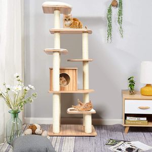 2025 Luxus moderne Holz katze Klettergerüste Großer Kratz baumturm für Familien mit mehreren Katzen Nest Haustier bedarf Spielzeug Karton verpackung - Product Image 1