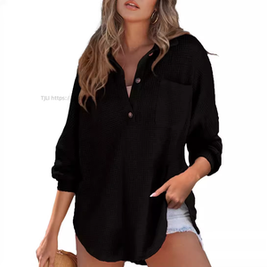Camisa de Manga Larga con Cuello y Tejido Waffle para Mujer, la Más Vendida, a la Moda - Product Image 2