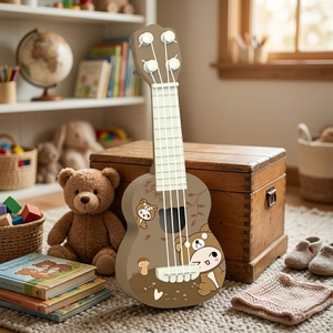 Ukulélé 4 cordes pour débutants, motif <span class=keywords><strong>ours</strong></span> classique, finition marron et rose, style dessin animé, instrument de musique pour enfants - Product Image 5