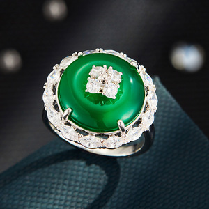 Emerald Chalcedony Open <b>Ring</b> Micro Pave Zircon Adjustable Index <b>Finger</b> <b>Ring</b> Gift Jewelry - Product Image 1