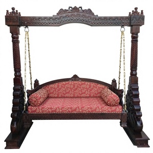 Hand Carved Solid Teak Wood Modern Outdoor Traditional Indian Jhoola Majestic Pillar <b>Frame</b> 3-Seater Luxury Hotel Park Apartment - Product Image 1