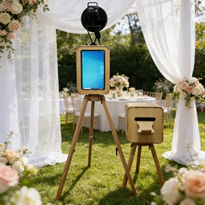 Support trépied pliable et stable en bois pour photomaton, kiosque selfie à écran tactile pour prise de vue en temps réel, idéal pour mariages et fêtes en intérieur et en extérieur - Product Image 2