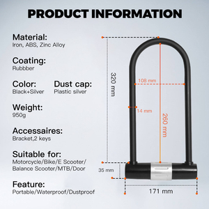 Jinta usine approvisionnement 160*320mm <span class=keywords><strong>U</strong></span> forme serrure vélo sécurité D serrure clé moto sécurité e-bike serrure - Product Image 2
