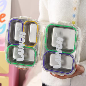 Bencircle B274 Stainless Steel <b>Lunch</b> <b>Box</b> 3 Section Leakproof Bento Container For Kids School Meal Prep With Lock Clips - Product Image 4