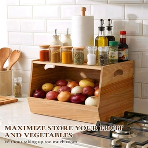 Wooden fruit and <b>vegetable</b> storage basket, tissue holder, large capacity countertop storage rack, <b>vegetable</b> spice jar, bread - Product Image 2