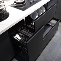 Solution de cuisine moderne tout-en-un simple : Unités de meubles modulaires en panneaux mélaminés avec robinet et charnière en verre pour appartement