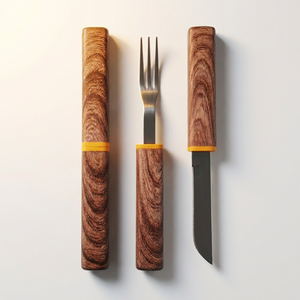 Couteaux de cuisine à manche en bois et accessoires, ensemble de 2 pièces en acier pour découper, couteau de chef, couteau à trancher, fourchette en acier, ensemble couteau et fourchette - Product Image 1