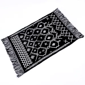 Cotton Area Rug Set 2 Piece 2'x3'+2'x4.2' Black and Cream Tribal Accent with Tassels Boho Runner Rugs Throw for Hallway