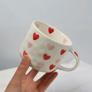 Creative Red Heart Design ceramic Mug Hand Painted Stoneware Coffee Cup Mugs