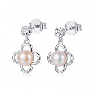 Élégantes boucles d'oreilles clous en argent S925 avec perles d'eau douce et zircon, motif fleur de soleil, bijoux pour femme, cadeau de mariage ou de mariée - Product Image 1