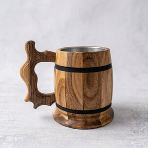 Hand Carved Wooden <b>Mug</b> Engraved <b>Tree</b> Design Polished Brown Handle Cup for Gift and Home Decor - Product Image 1