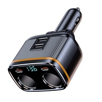 Chargeur de voiture double USB C C27, adaptateur allume-cigare à 2 prises, séparateur, charge rapide, voltmètre LED, 45W PD 12V/24V, ports multiples