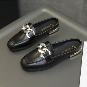 Sandal Wanita Korea Model Wear Baotou Setengah Slip-On, Musim Dingin, Model Baru, Jala, Ujung Persegi, Hak Rendah, Satu Pedal - Product Image 6
