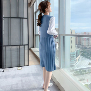 Abito da donna personalizzato autunno inverno elegante in maglia Vestidos Largos De Mujer a maniche lunghe plissettato a maglia abito da ufficio per le donne - Product Image 3