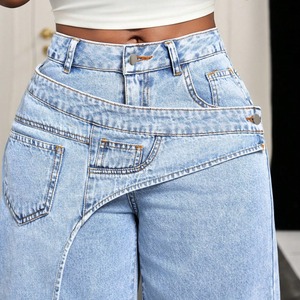 <span class=keywords><strong>Pantalones</strong></span> vaqueros anchos de algodón desestructurados con cintura asimétrica y capas, estilo streetwear, azul claro, novedad de verano 2026, venta <span class=keywords><strong>al</strong></span> <span class=keywords><strong>por</strong></span> <span class=keywords><strong>mayor</strong></span> - Product Image 4