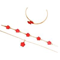 Ensemble de bijoux trèfle à cinq feuilles porte-bonheur en alliage et acrylique, collier, bague et boucles d'oreilles pour femme, vente en gros transfrontalière