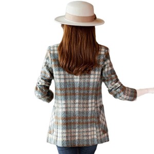 Women's Plaid Blazer Thick Woolen Autumn Winter Casual Elegant Outerwear Coat With Pocket - Product Image 5