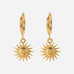 Pendientes de Aro con Colgante de Sol, Chapados en Oro de 18k, Acero Inoxidable, Joyería Colgante para Uso Diario - Product Image 1