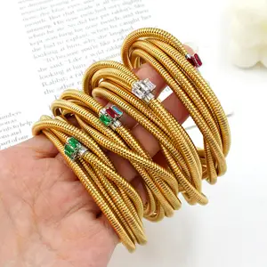 BS2069 Non Tarnish Waterproof Hiphop 18k Gold Plated Stainless Steel Multi-Layer Spiral Bangle