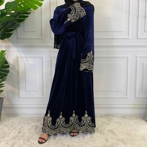 6425#Velvet Muslim Hijab Dress Women Vintage Print Dubai Middle East Muslims <b>Maxi</b> Long Dress - Product Image 2