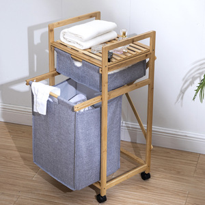 Laundry Basket Canvas <b>Storage</b> <b>Cart</b> With Wheels Grey Rectangle Standing Type Clothing Organizer - Product Image 4