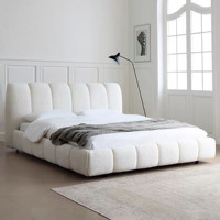 Lit en tissu crème avec rangement, style minimaliste populaire pour hôtel, ensemble de lit en bois pour usage domestique, cadre de lit king size 1,8 m à vendre