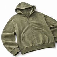 Sweat-shirt à capuche zippé intégral en molleton bouclé épais 450 GSM, délavé aux enzymes, coupe décontractée, streetwear pour homme, vente en gros
