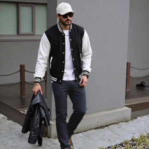 Chaqueta Bomber de Béisbol para Hombre, Estilo Transfronterizo, Primavera Otoño, Forro Polar, Clásica, Holgada, Casual, con Botones y Estampado de Corazones - Product Image 3