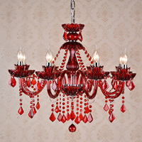 Lustre en cristal rouge européen, luminaire suspendu en verre rouge de luxe pour salle de mariage, villa, salon, restaurant