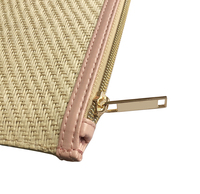 Pochette de maquillage portable personnalisée pour femme, trousse de toilette en paille, sac à main d'été, sacs cosmétiques de rangement quotidien, pochette plate à fermeture éclair en paille