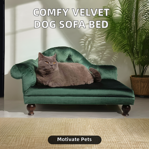 Luxurious Indoor Velvet Pet <b>Bed</b> Modern Solid Wood Design <b>Dog</b> <b>Sofa</b> Couch Comfortable with Stylish Animal Pattern <b>for</b> Cats - Product Image 2