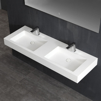 Lavabo mural rectangulaire blanc intégré moderne avec égouttoir en granit, facile à nettoyer, pour hôtel et villa