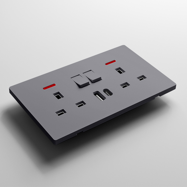 13A Multi Wall Socket British Standard Modern Black Color UK 250V 13A Multifunction Electrical Switched Wall Sockets for Home