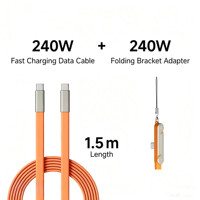 Câble de charge rapide 240W avec support, pour iPhone 17, tablette Huawei et jeux mobiles, charge rapide USB-C 2-en-1