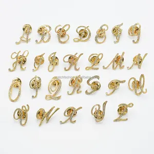 2024 Nieuwe Stijl Mode Sieraden Vergulde Zilveren Alfabet Broches Bling Strass Letter Broche Pin